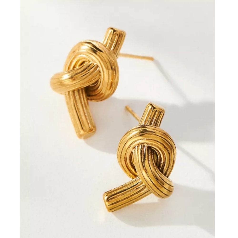 NEW! Anthropologie Trendy Knot Today Minimalist Stud Gold Earrings